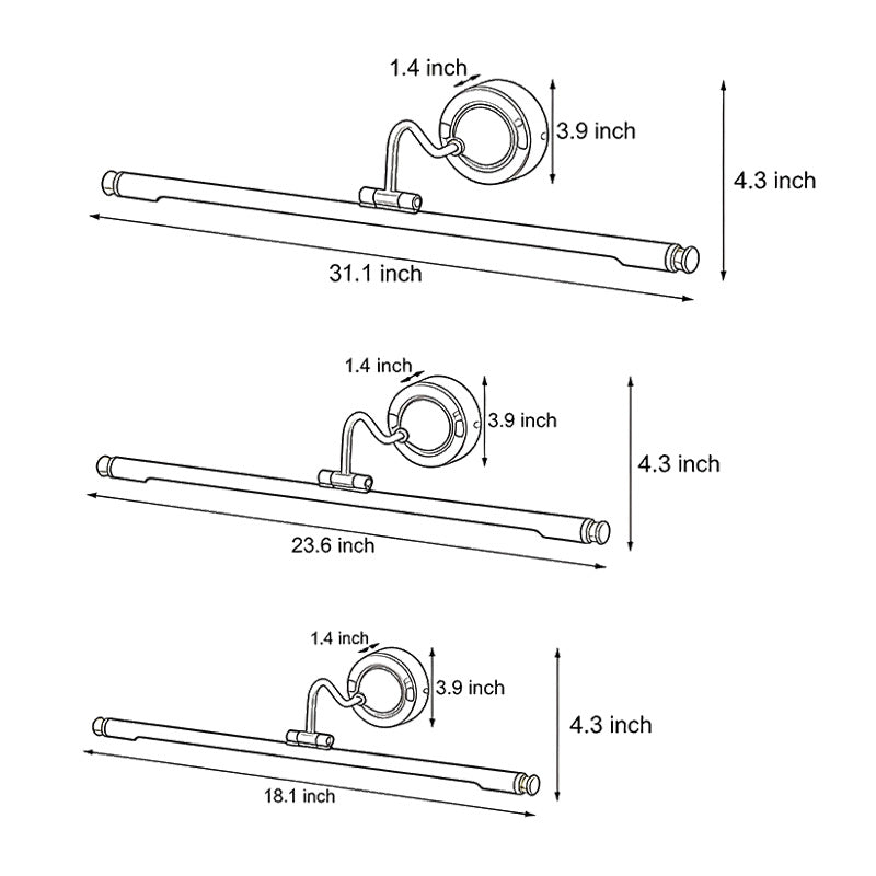 Line drawing of bathroom vanity light black and gold dimensions, providing installation specifications.