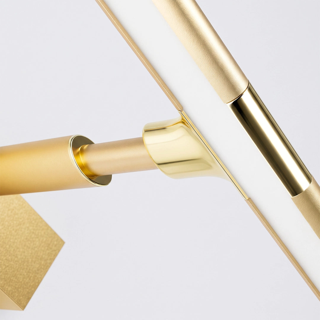 Close-up of the gold light bar and mounting arm on bathroom vanity lights gold style.