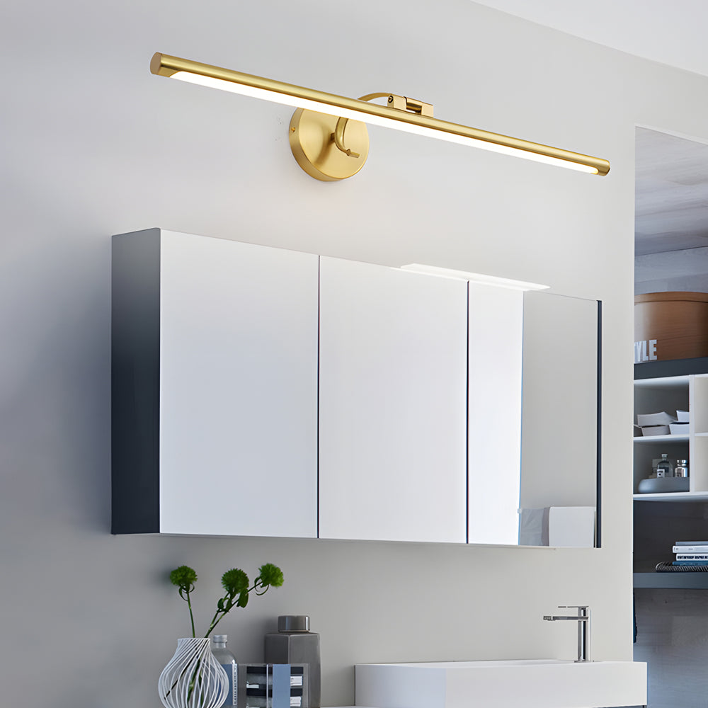 Sleek gold bathroom vanity strip light offering even and elegant illumination for a stylish modern bathroom.