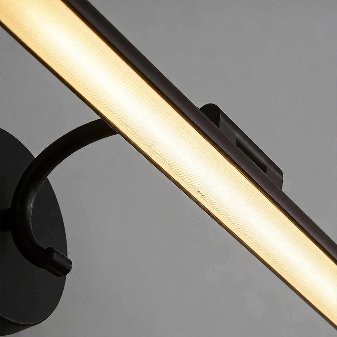 Bathroom vanity strip light with a modern design, installed above a rectangular mirror, providing bright, even lighting for the bathroom.