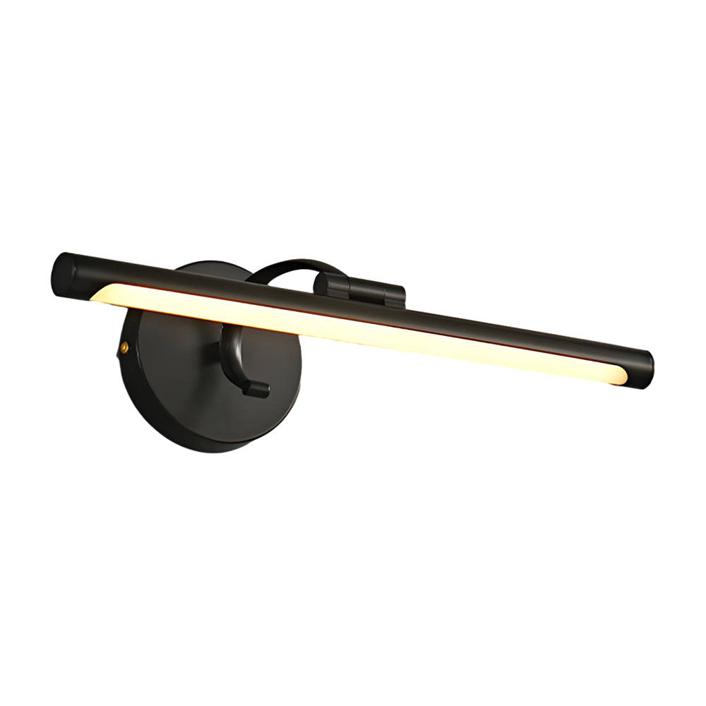 Modern black bathroom vanity strip light providing clean and bright illumination above a mirror for a contemporary touch.
