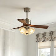 Ceiling fan with LED lighting installed beneath a decorative ceiling in an elegant bedroom.