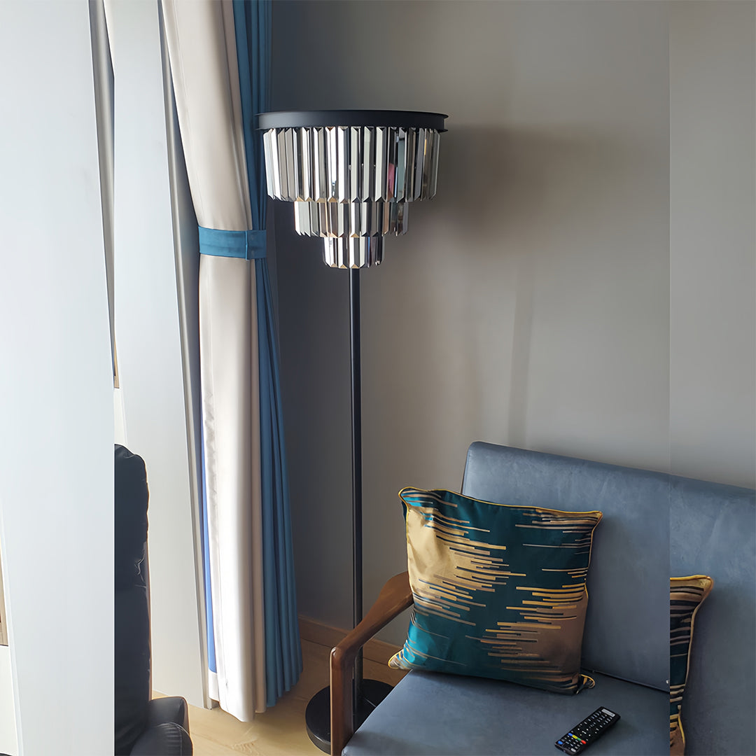 Floor crystal lamp in a bedroom corner, stylish and functional lighting solution