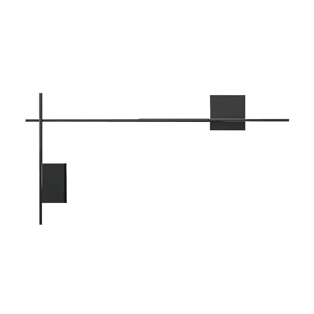 Decorative wall lights installed in bedroom creating ambient lighting with geometric black fixtures