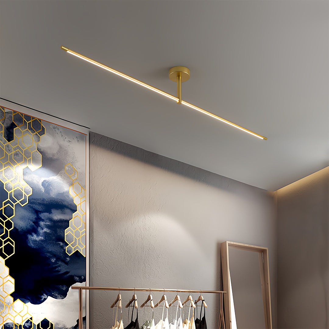Premium linear semi flush mount light with warm LED glow enhancing modern bedroom interior design