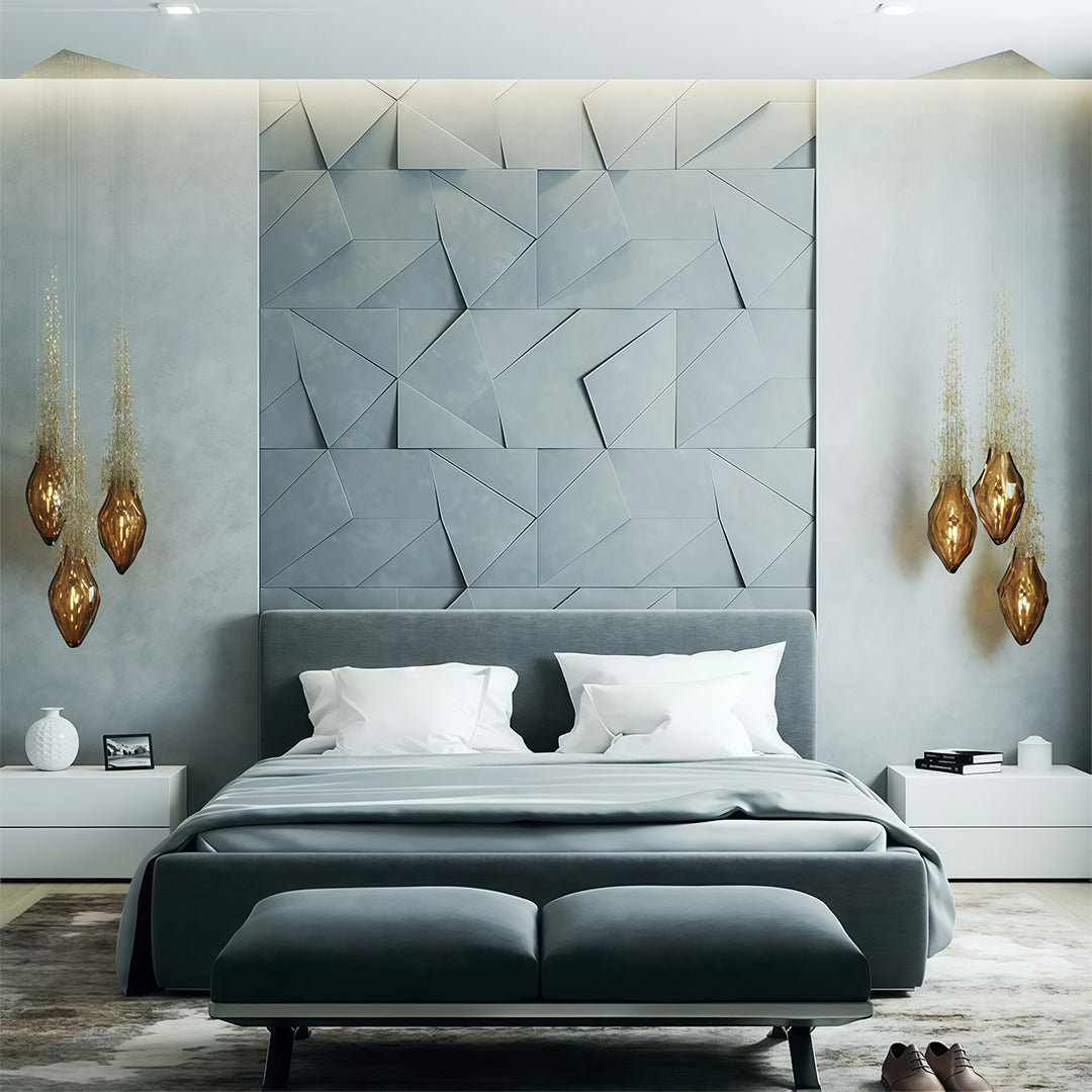 Bedroom stairway chandelier with gold glass pendants matching stairway lighting.