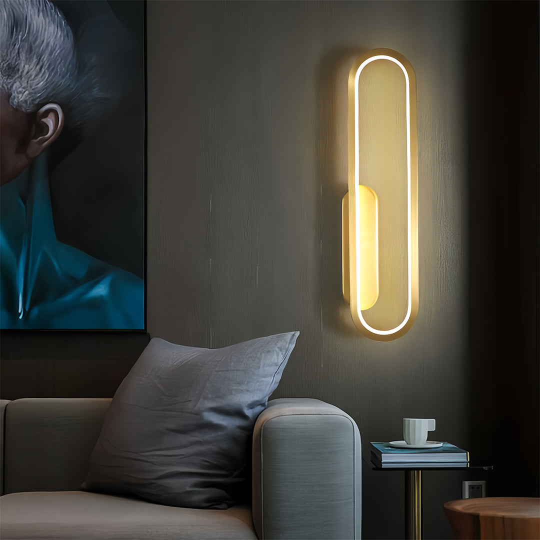 Designer wall pack LED light creating dramatic lighting effect in contemporary bedroom setting