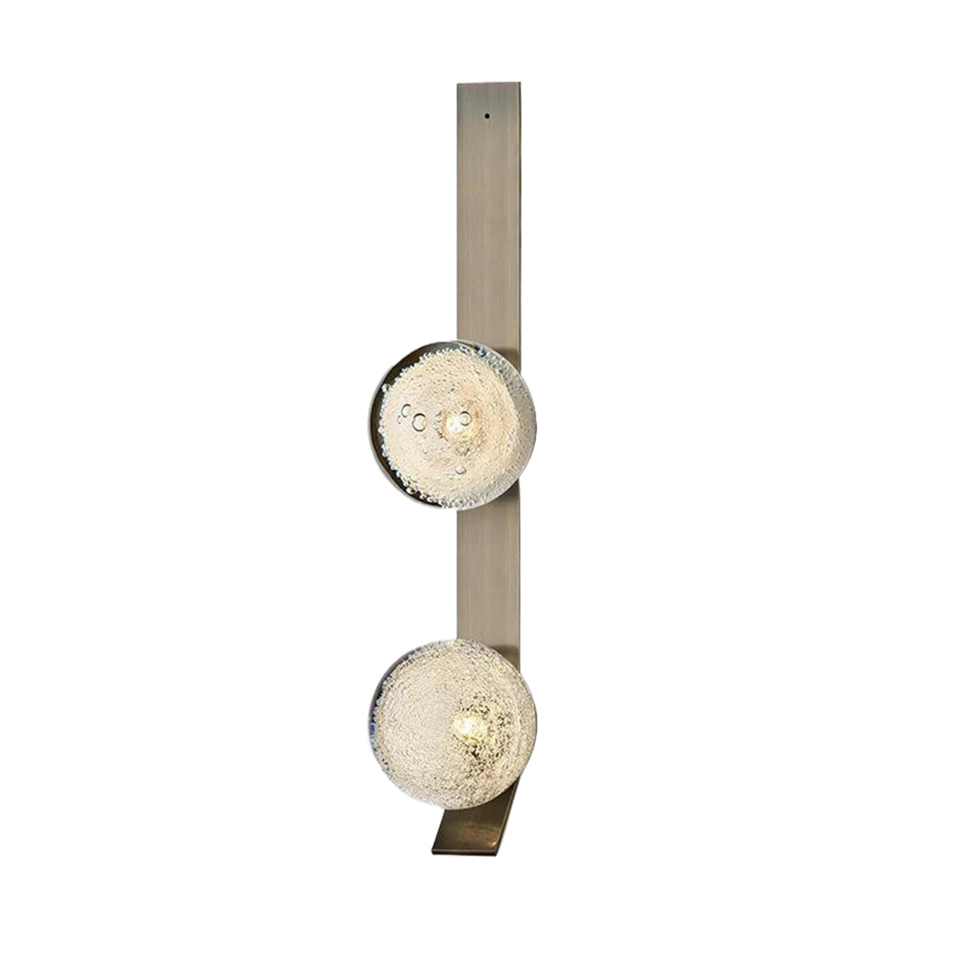 Modern beige wall light with dual textured glass orbs for contemporary interior design