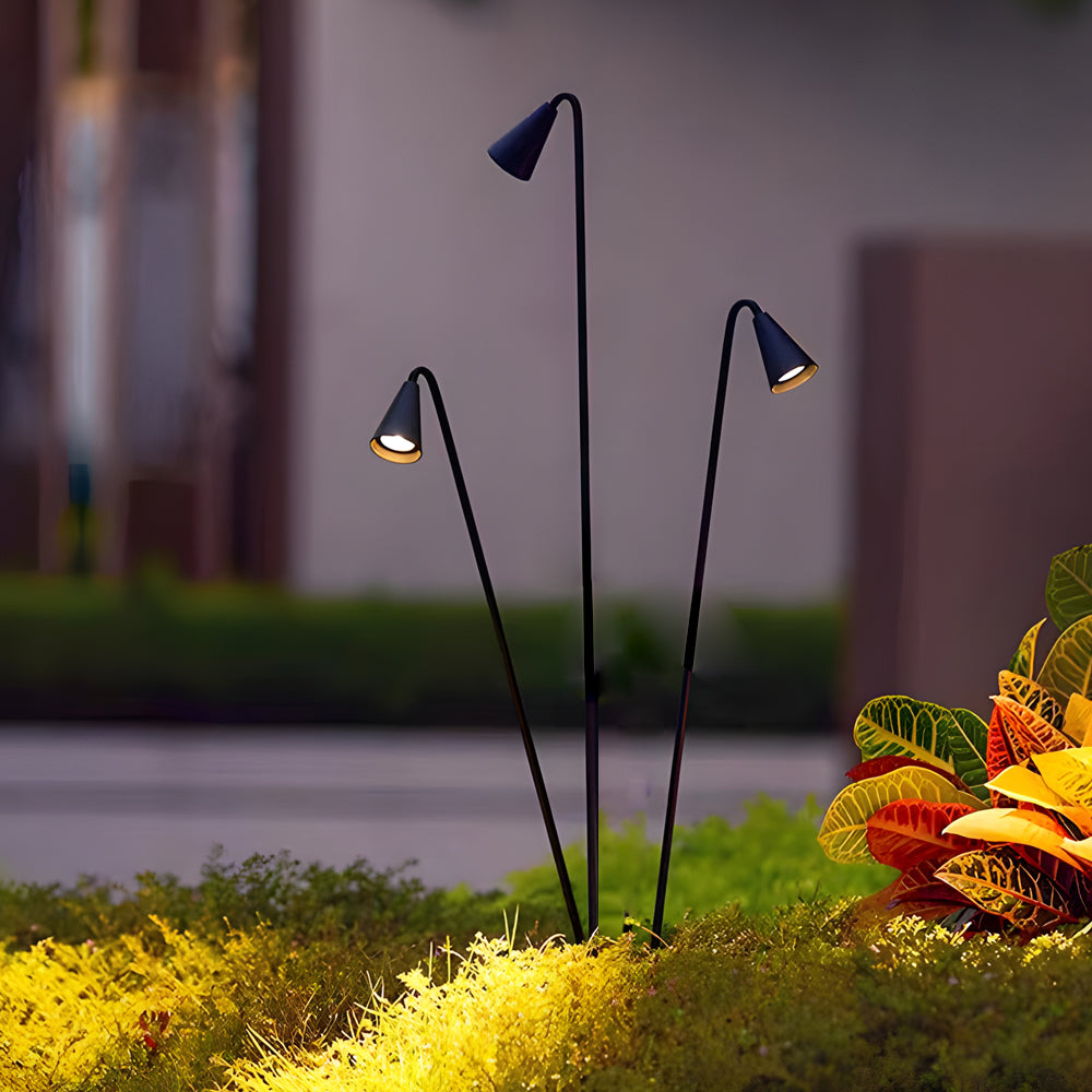 Bellflower lights with a minimalist design, providing ambient light near plants.