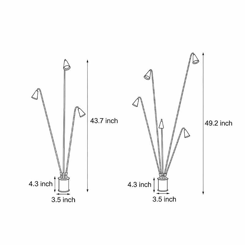 Technical diagram showing dimensions and structure of bellflower lights models.