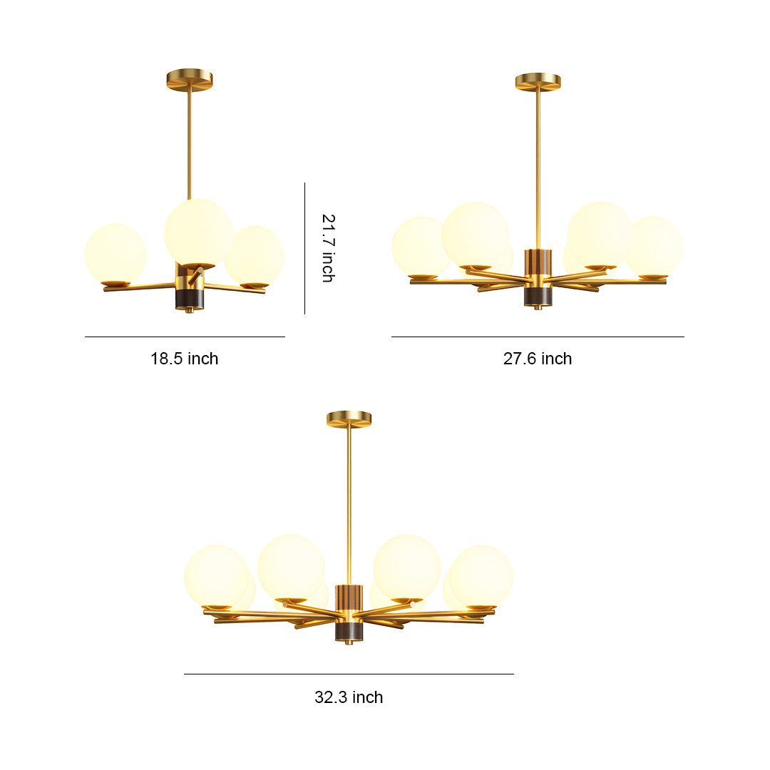 Best modern chandeliers specification diagram showing three size options with dimensions