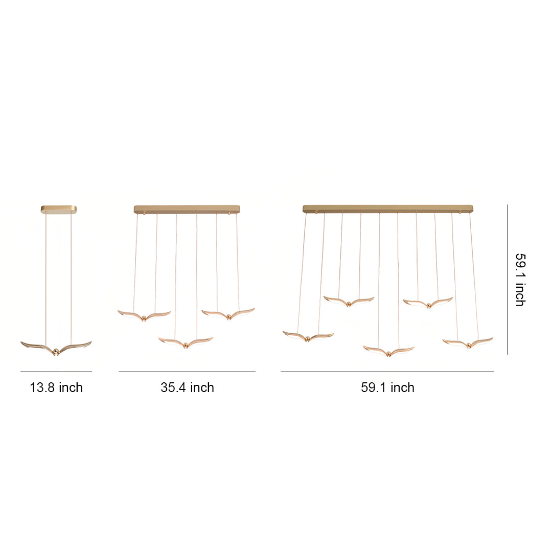 Technical diagram of bird pendant light with elegant wing-inspired pendant design