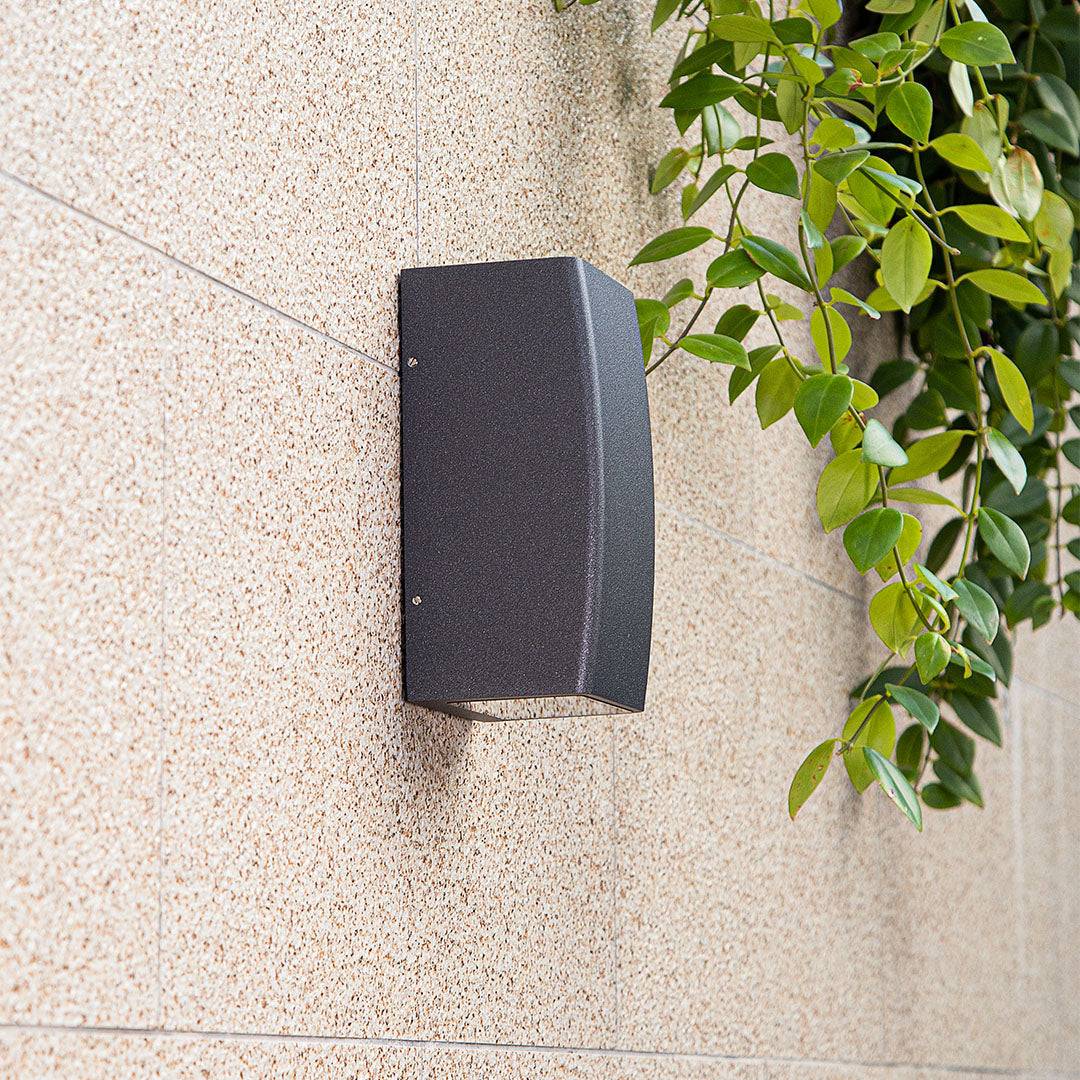 Technical specification drawing showing dimensions and mounting details for contemporary wall fixtures