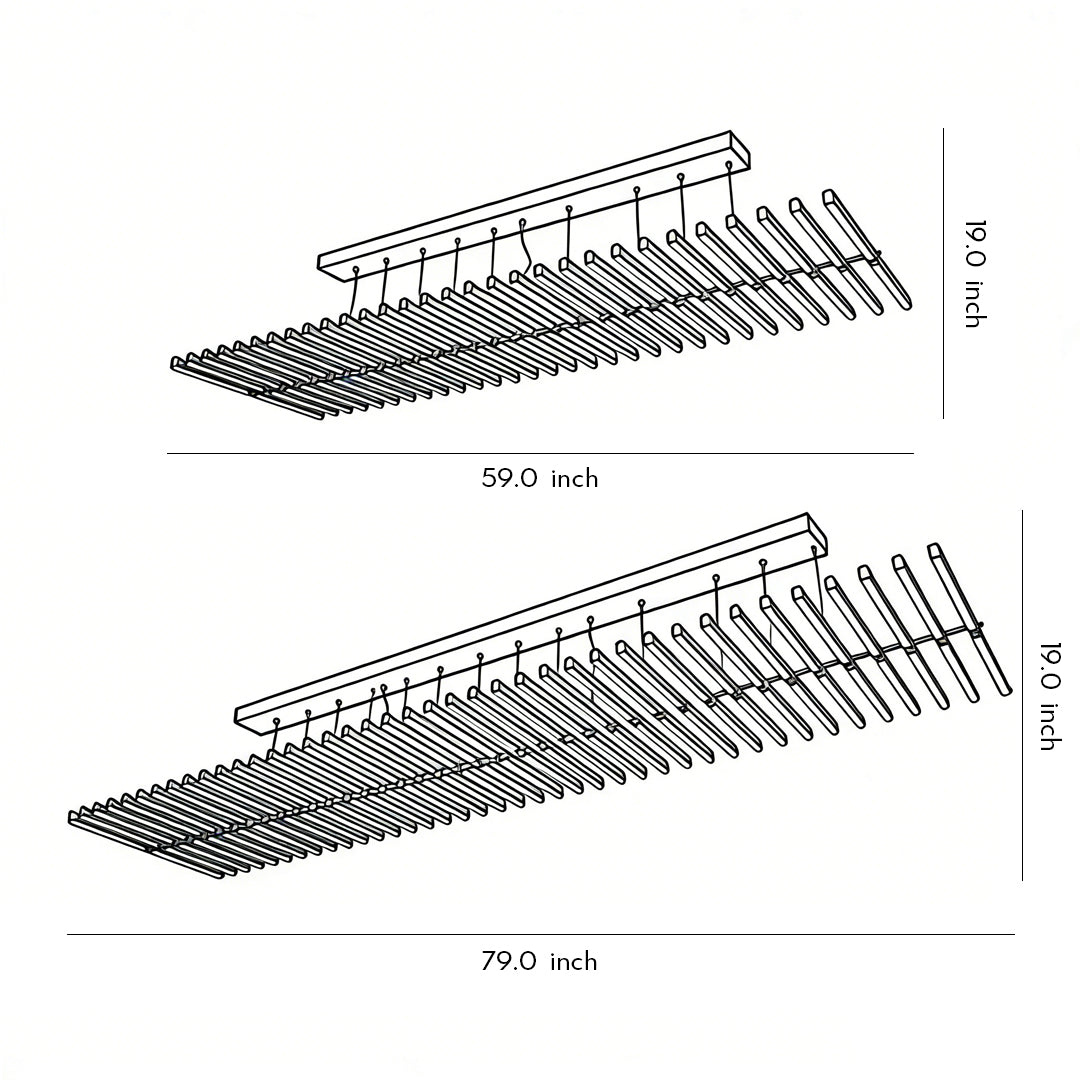 Black art pendants light side view, emphasizing its sleek and modern rod arrangement.