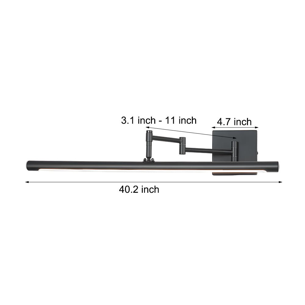 Black bar vanity light showing size and dimension measurements