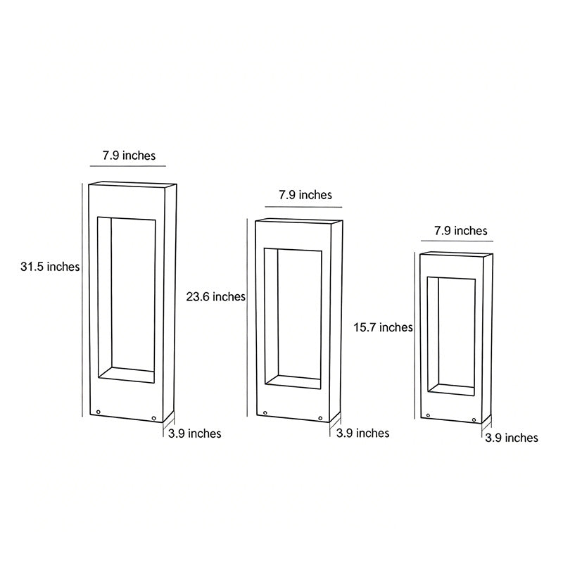 Black bollard light dimension diagram showing height and width measurements.