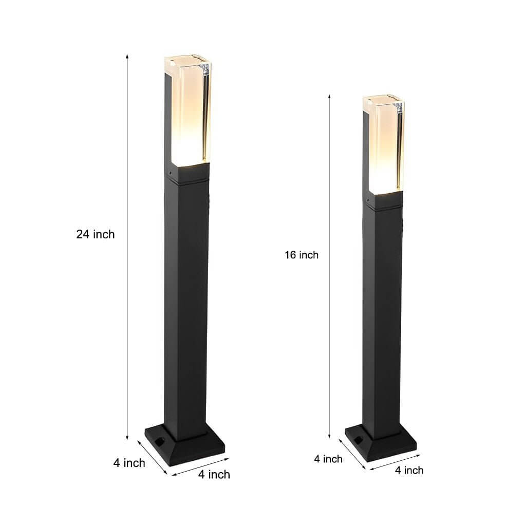 Black bollard lights showing different height size options