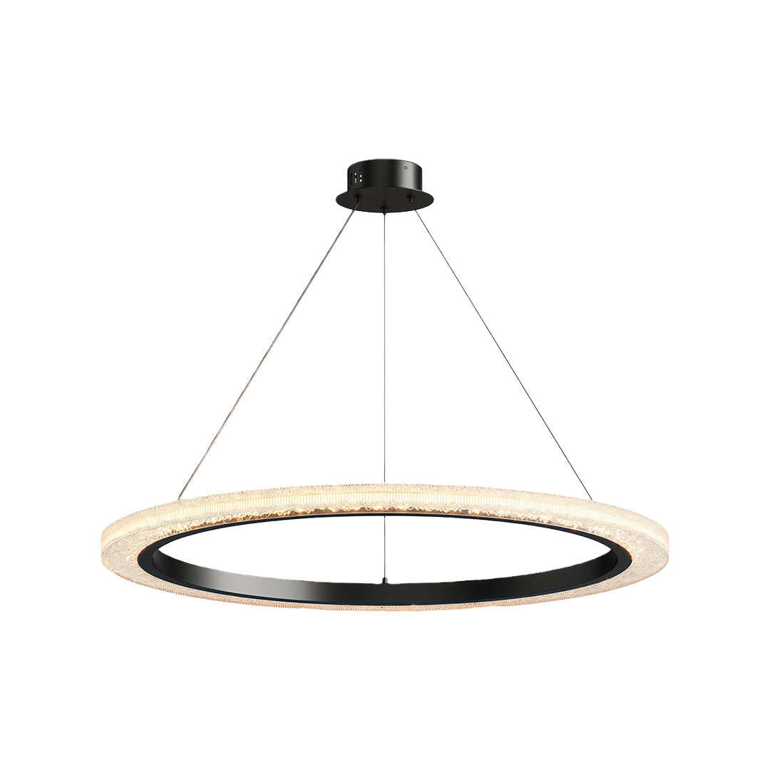 Modern luxury chandeliers in black and brass with single circular crystal element