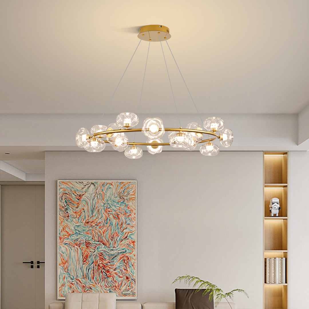 Black bubbles chandelier with geometric glass sphere arrangement for modern interior lighting