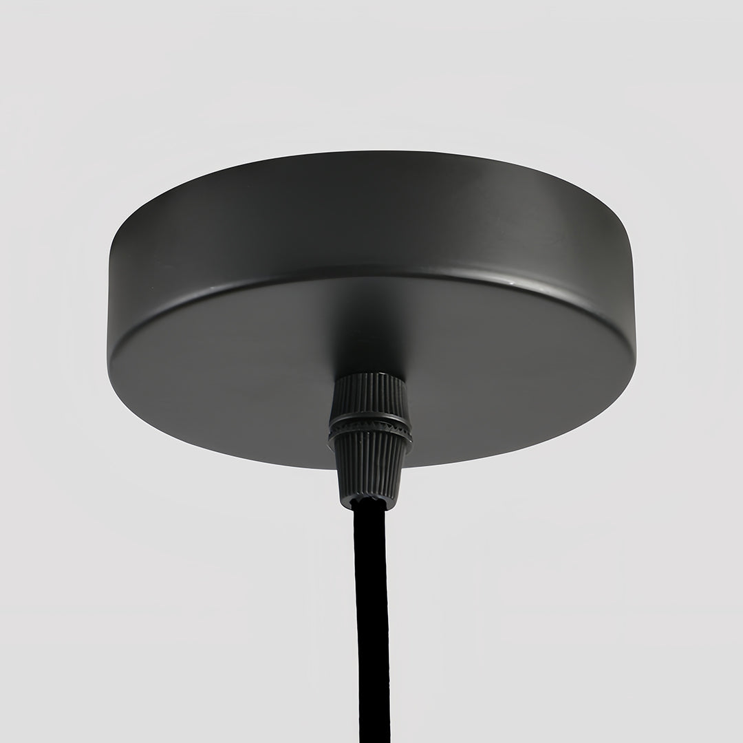 Ceiling rose canopy and electrical connection point in black, essential hardware for installing fun pendant lights. 