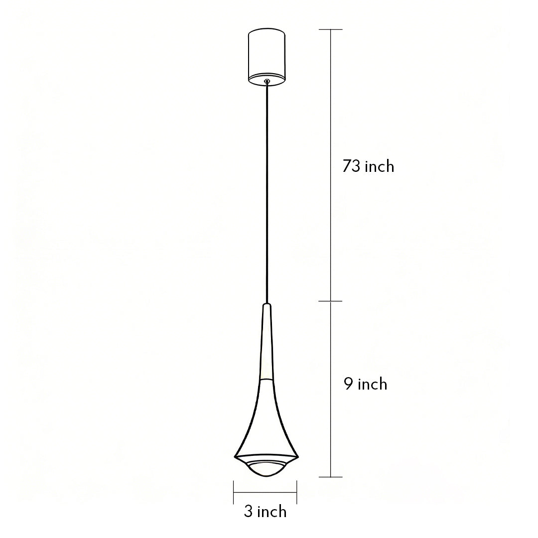 Technical dimension drawing of black cone pendant lights with size measurements.