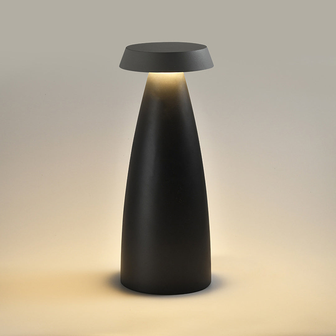 Black conical outdoor bollard light with a sleek, minimalist design and sturdy base.