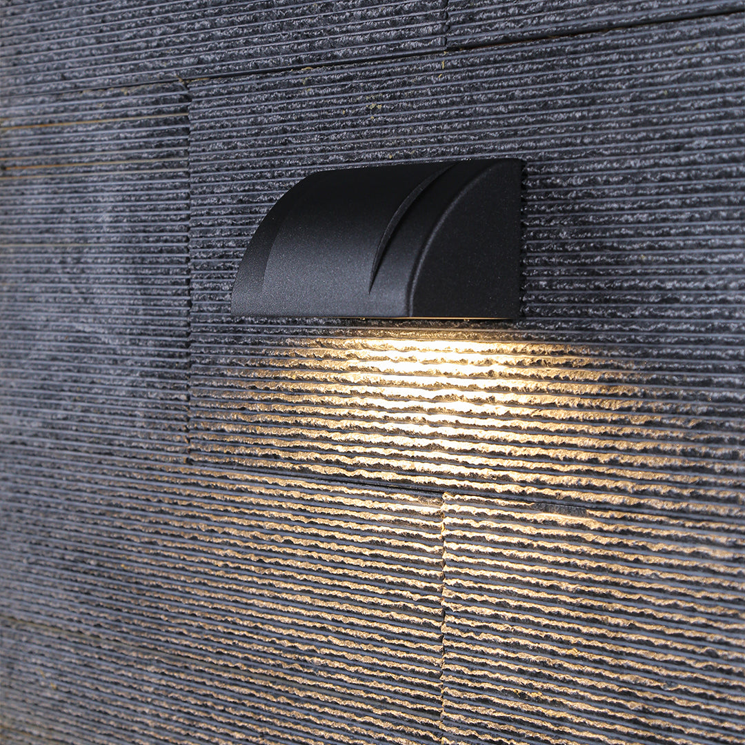 Technical drawing showing precise measurements and installation details for modern outdoor wall fixture