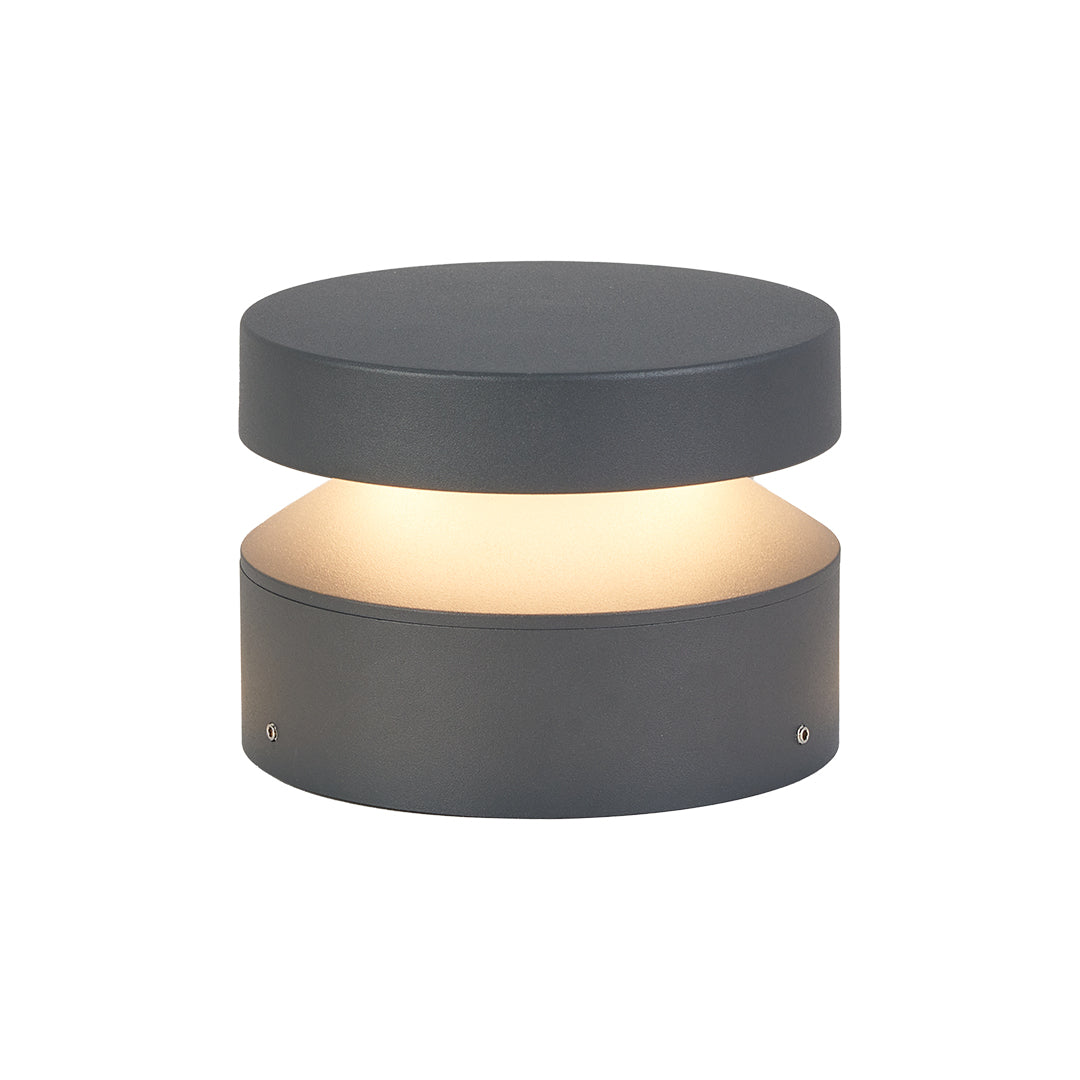 Modern black cylindrical 110v landscape light with horizontal warm light strip for pathway illumination