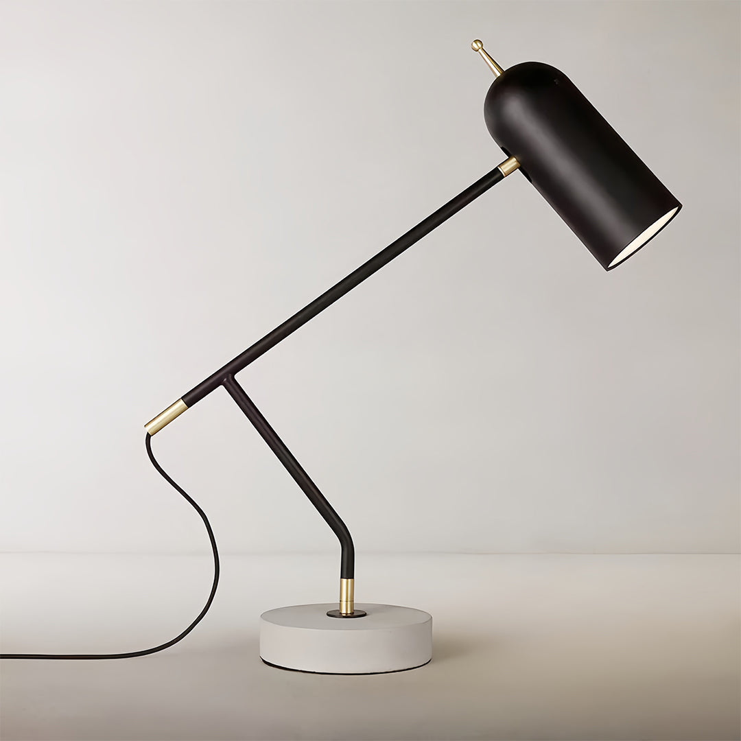 Pair of black desk lamps creating balanced lighting setup on white modern workspace