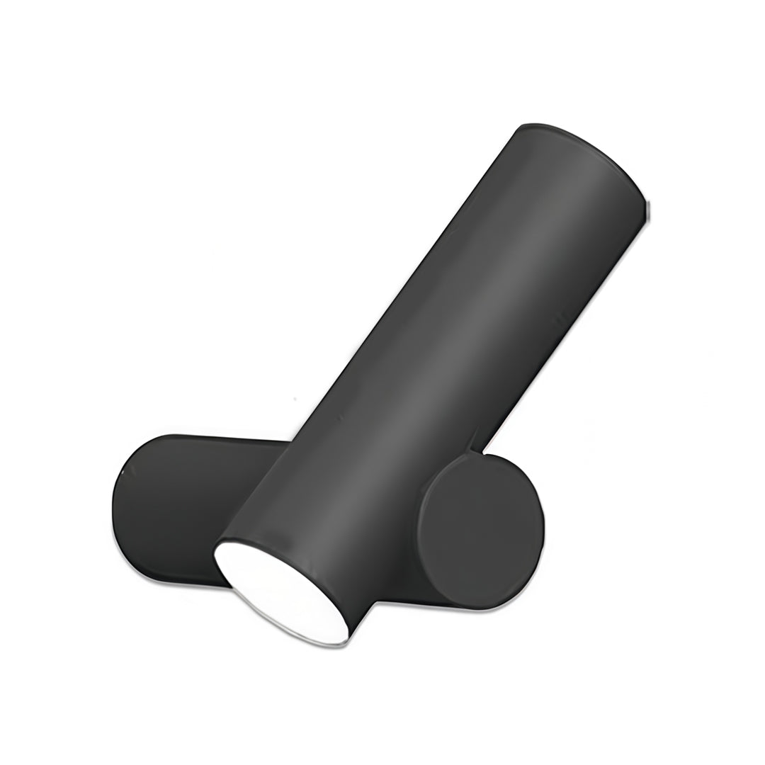 Sleek black double spotlight wall lights featuring minimalist cylindrical heads and modern outdoor styling.