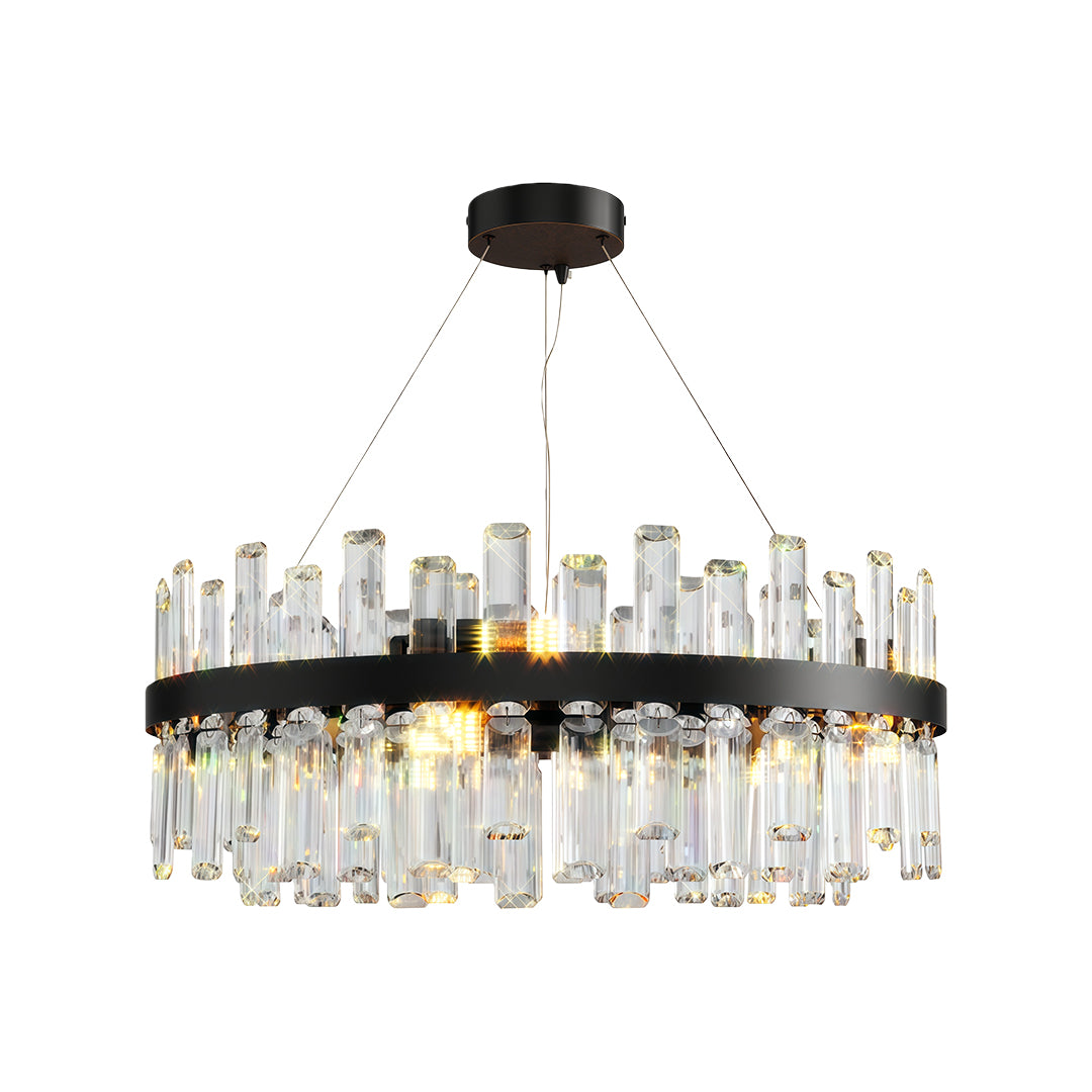 Modern luxury crystal chandelier inspired decorative wall sconce candle in black with dramatic crystals.