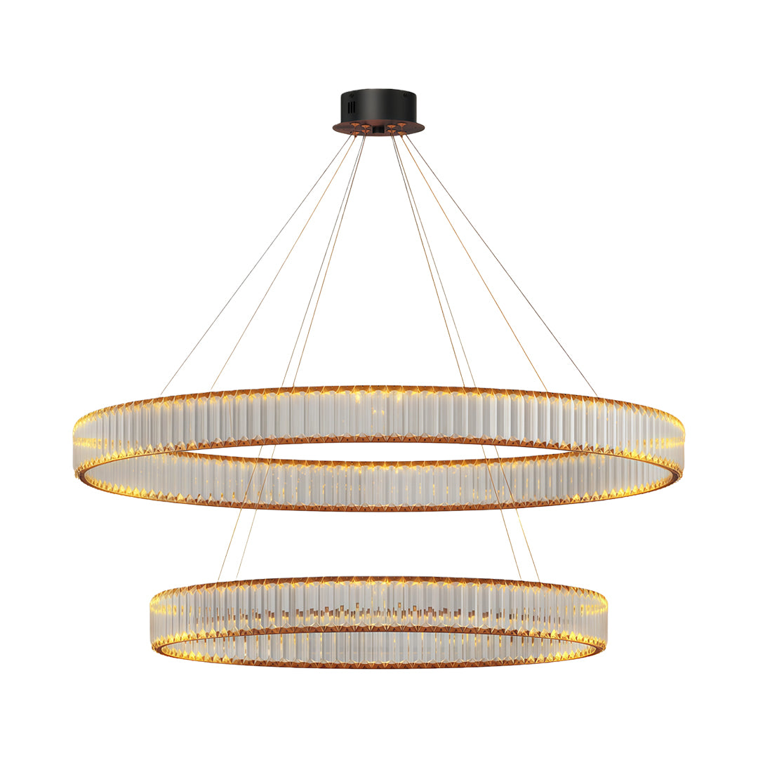 Unique modern chandeliers with black mount and dual circular crystal glass rings