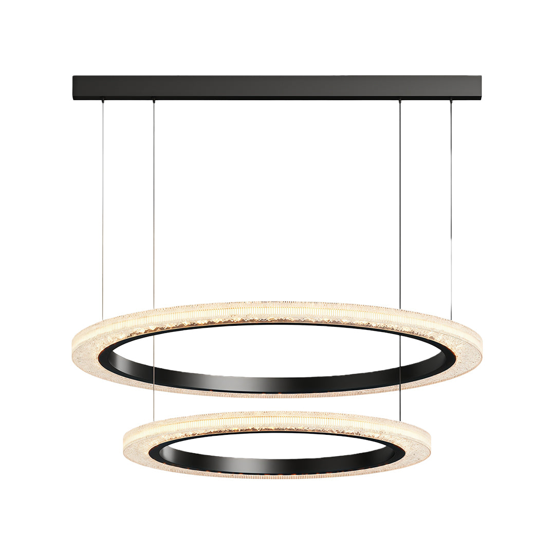 Round modern chandelier in black finish with dual-tier mixed crystal arrangement