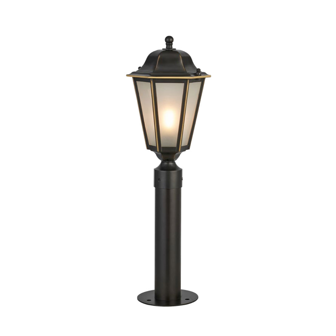 Black exterior path lighting fixture with a timeless design, perfect for illuminating garden walkways.