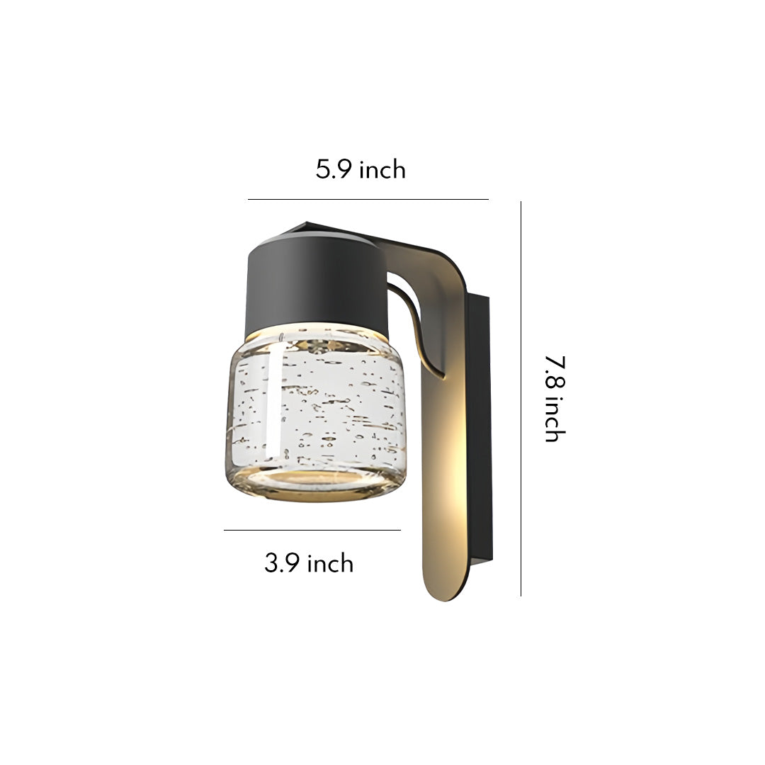 Modern black exterior wall mount lights with clear glass shade and contemporary design.