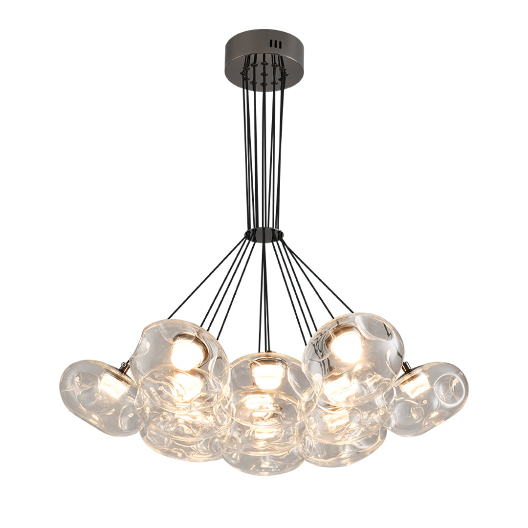 Sophisticated multi light chandelier with black finish featuring multiple glass orbs in contemporary arrangement