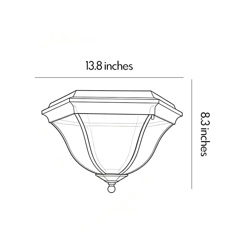 Black flush mount light fixture dimension diagram showing a 13.8-inch width and 8.3-inch height.