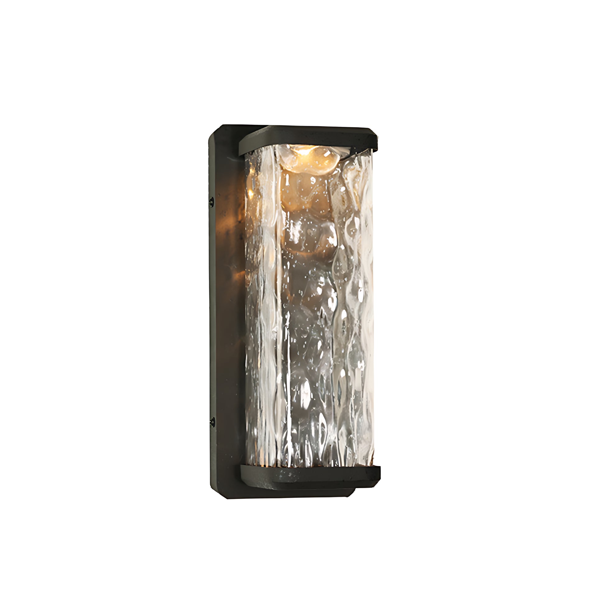 Black frame wall sconce with clear bubble glass creating sparkled light effect