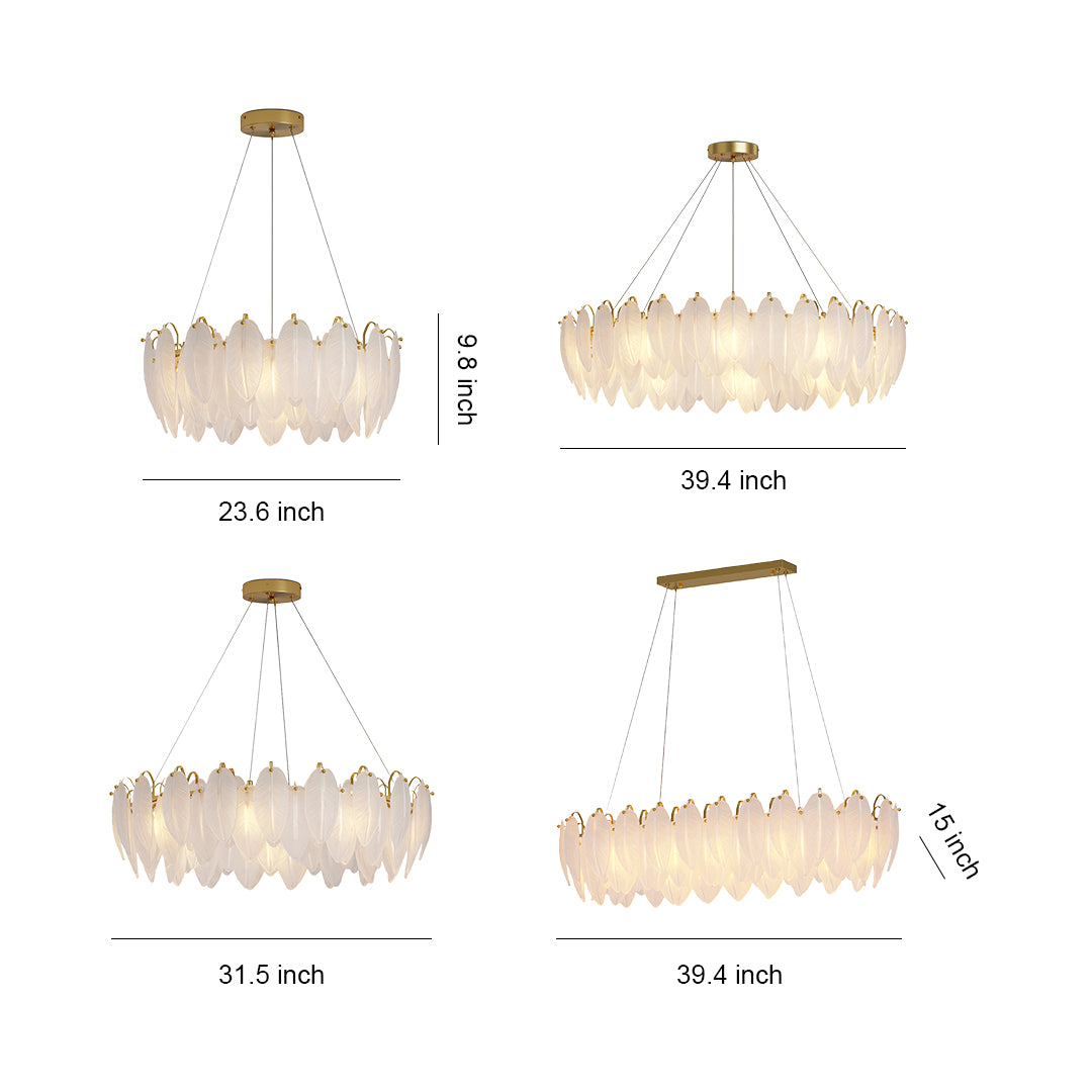 Modern luxury chandeliers with black frame and circular feather glass arrangement