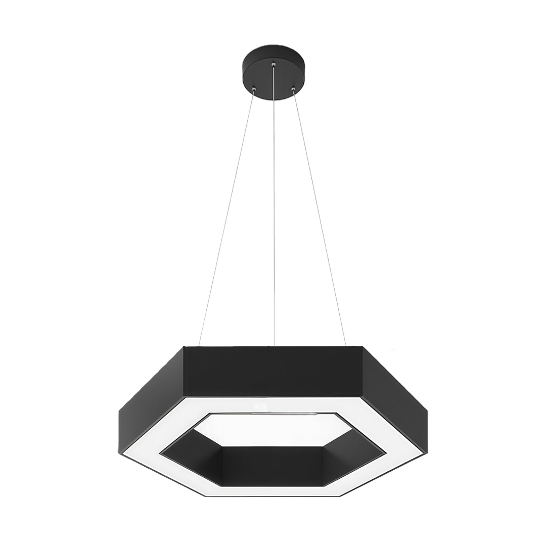 Black modern geometric chandelier with sharp angles, offering a contemporary and sleek lighting solution.