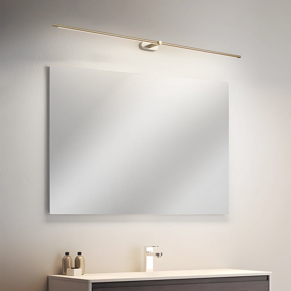 Elegant bathroom vanity light strip with a black and gold design, providing even illumination for a stylish bathroom.