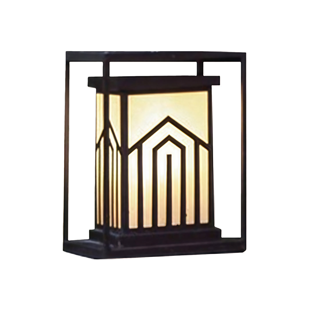 Black and gold lantern outdoor light with a unique geometric pattern, perfect for adding ambiance to outdoor spaces.
