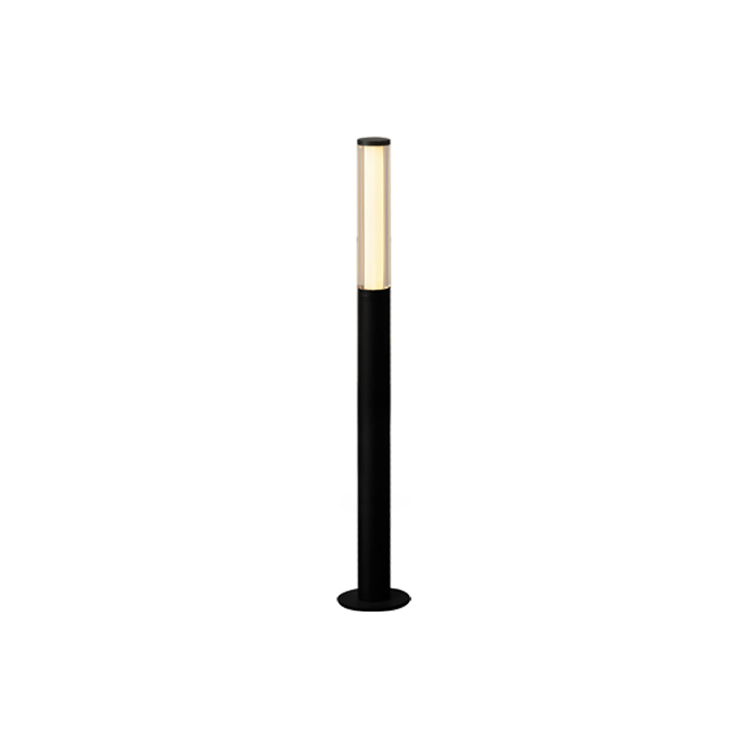 Slim black-and-gold led bollard garden light with a minimalist cylindrical body presented on a white background.