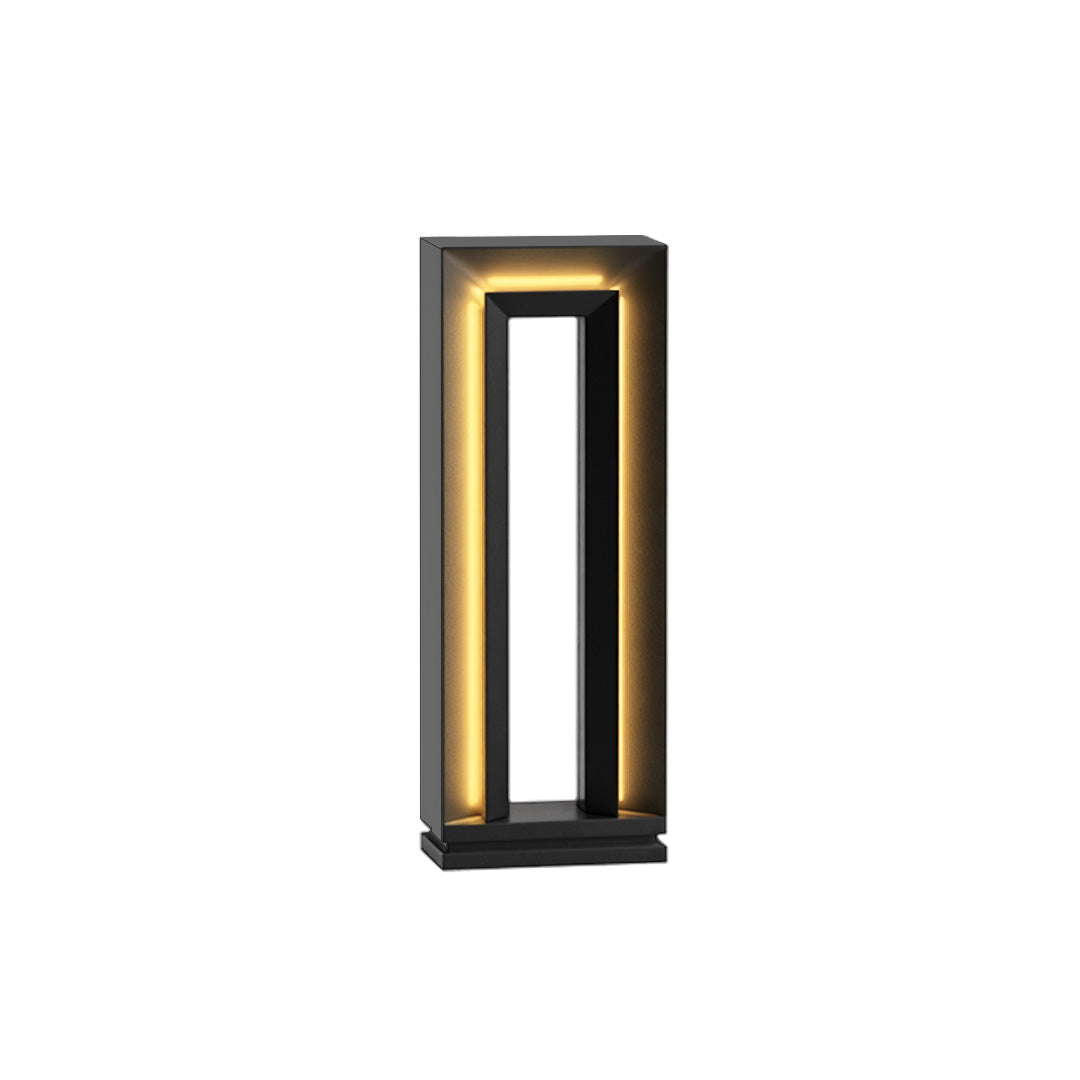 Tall black-and-gold lighted bollards LED pathway fixture displayed in a clean product rendering.