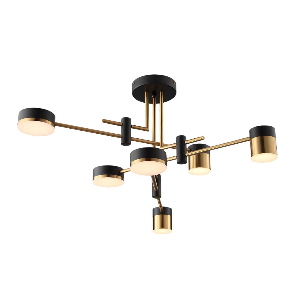 Black and gold sputnik ceiling light, showcasing its unique and artistic structure.
