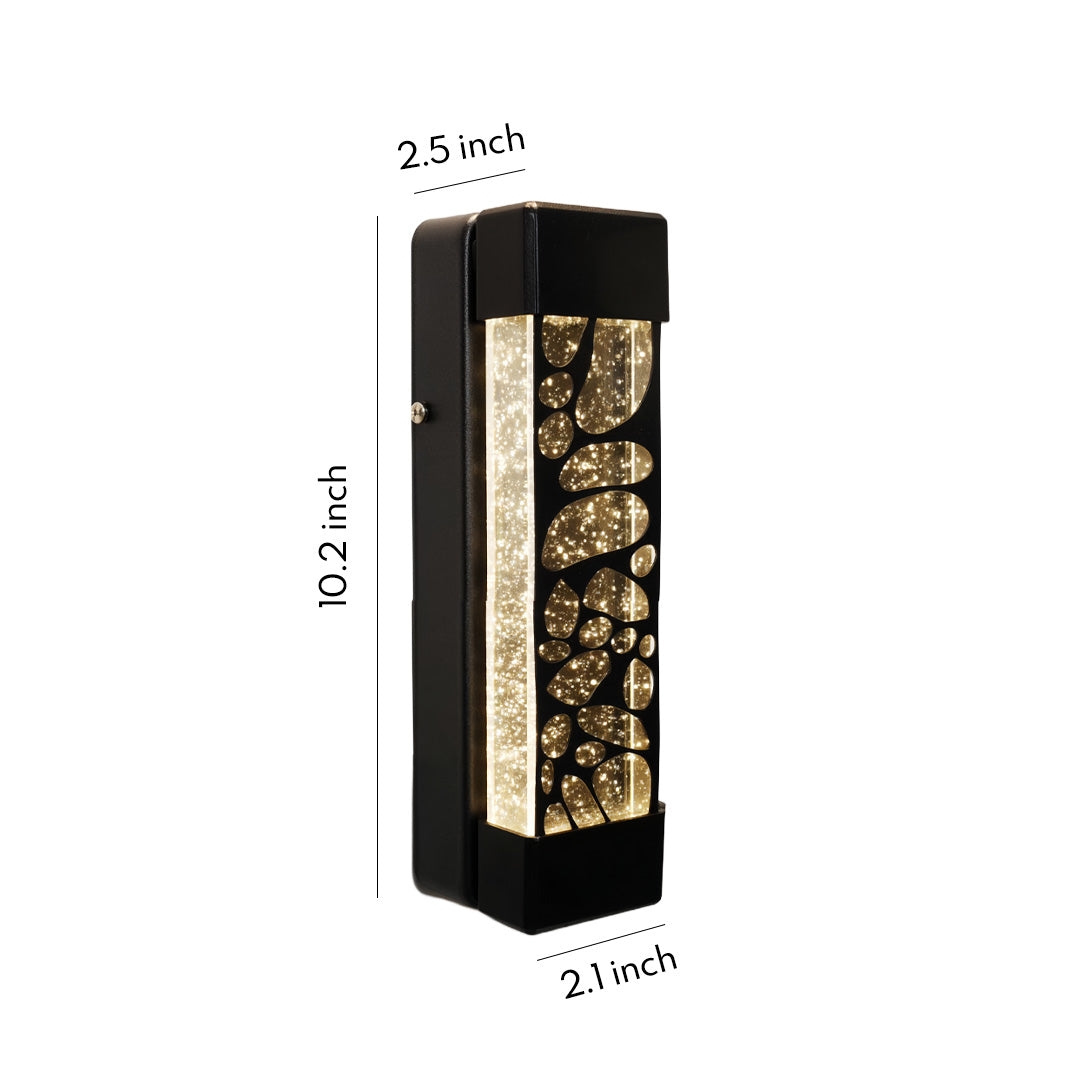 Sleek black rectangular led linear wall light with a detailed golden interior texture shown on a plain white background.