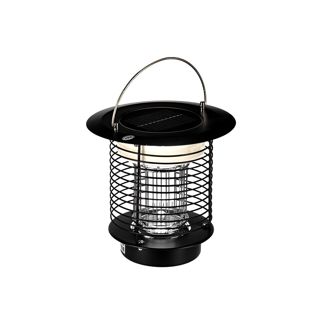 Black hanging solar light bug zapper isolated on white background.