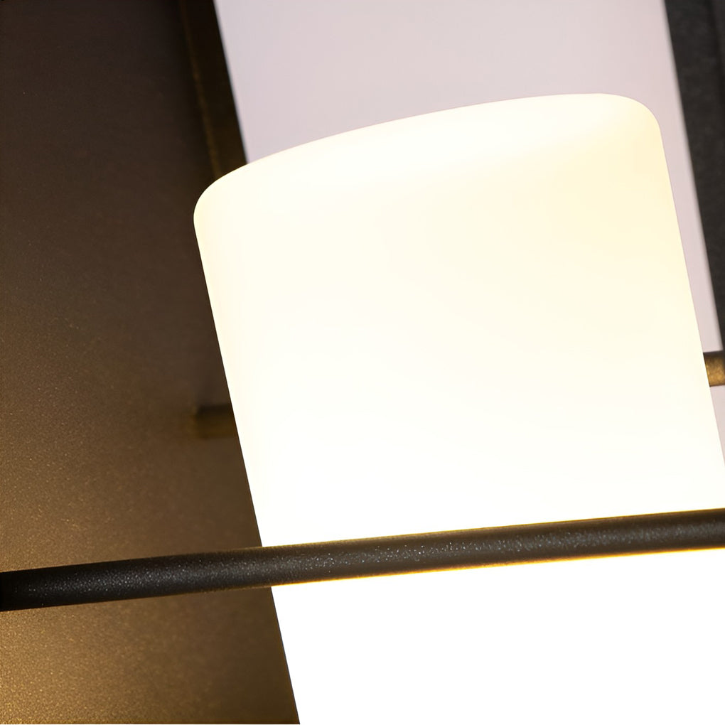 Black lantern outdoor light, close-up of inner candle holder and frame structure.