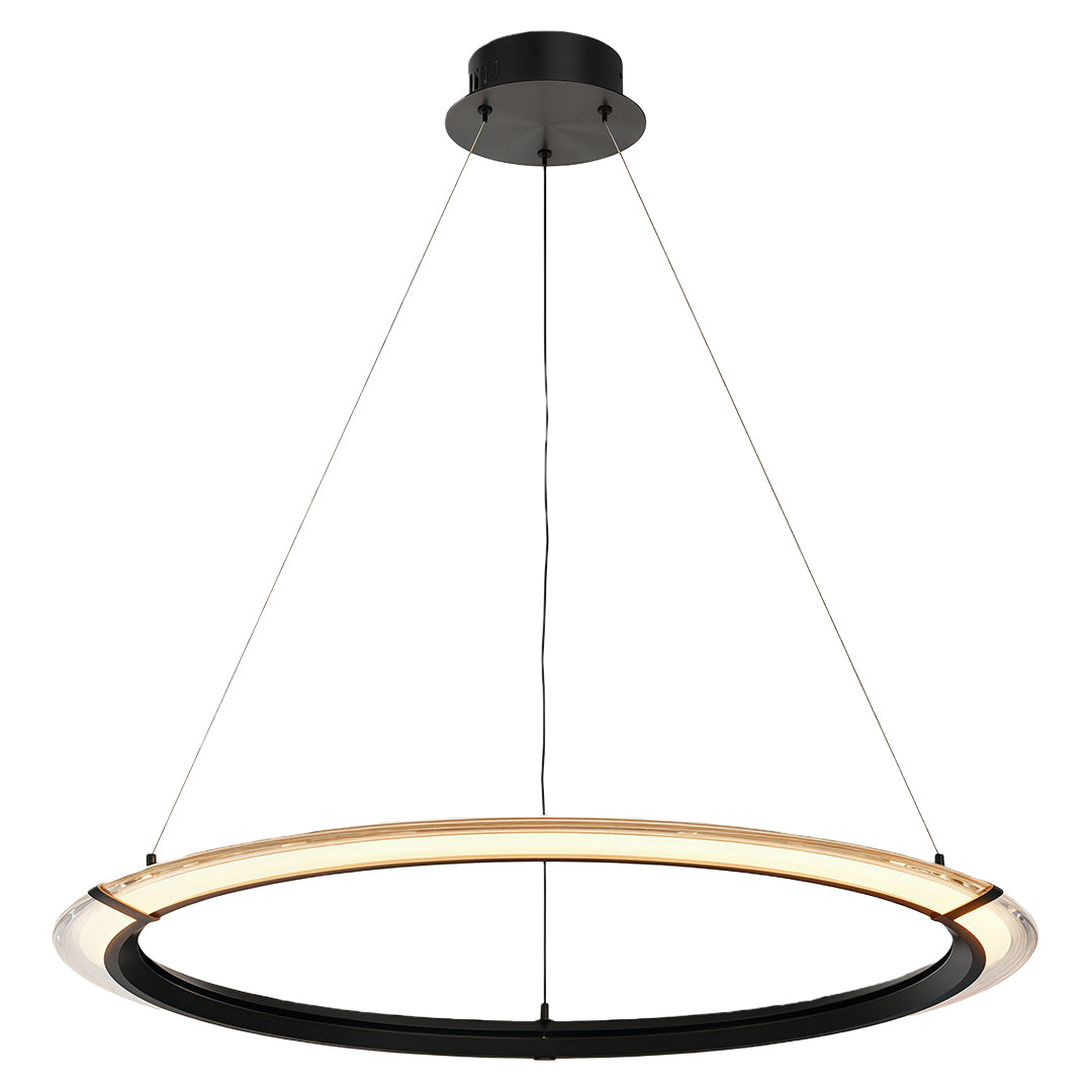 Black single-ring modern round chandelier with an LED halo design.