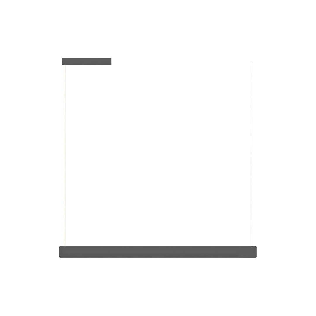Black linear pendant light fixtures with adjustable suspension cables for commercial interiors.